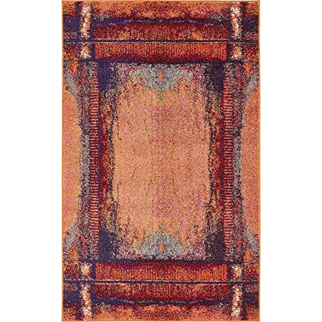Unique Loom Tapis Rustique, Moderne, Abstrait, Collection Estrella, 3 Pi 3 x 5 Pi 3 Po, Orange/noir
