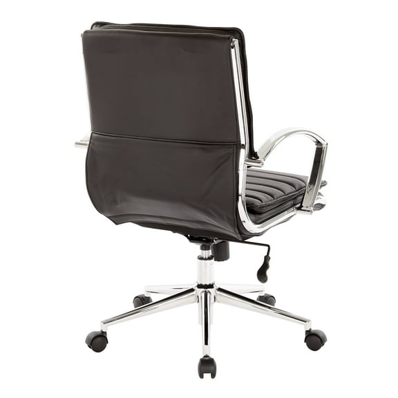 Office Star Products Mid Back Manager's Faux Leather Chair in Black with Chrome Base