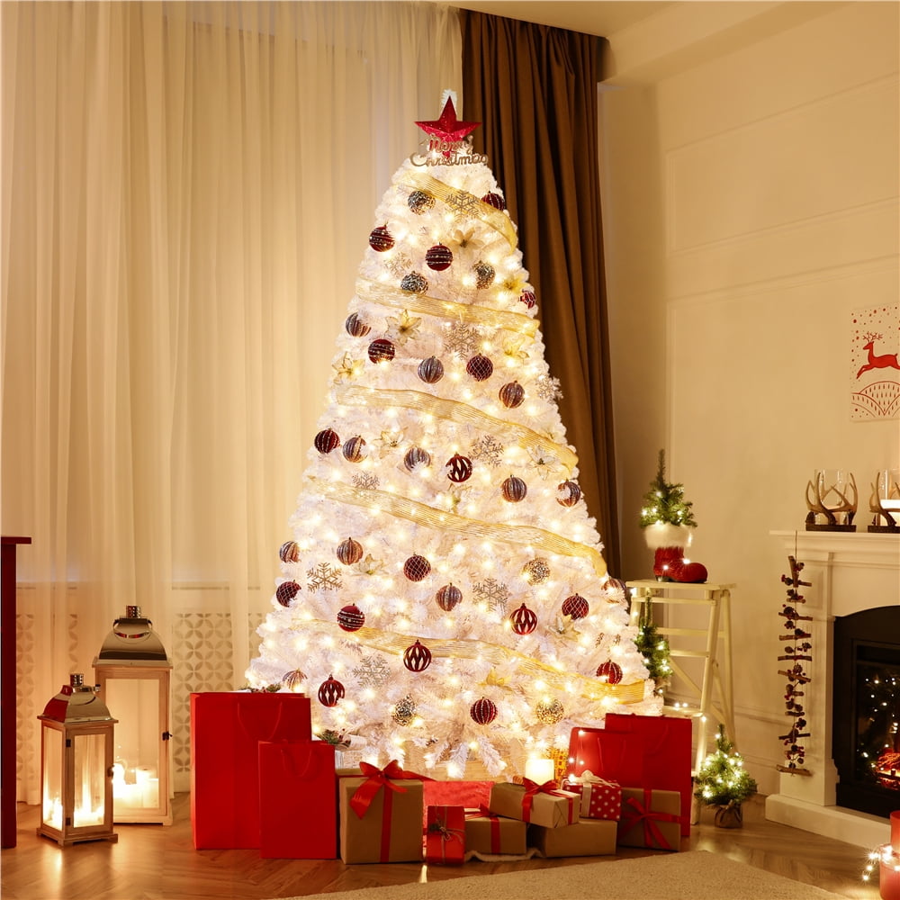 Alden Design 7.5ft Pre-Lit Fir Artificial Christmas Tree with Foldable Stand, White