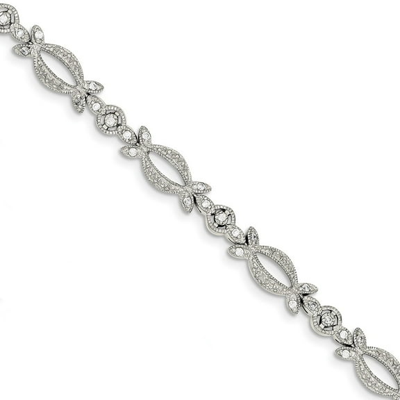 Sterling Silver Cubic Zirconia Bracelet - 7.25 Inch - Box Clasp