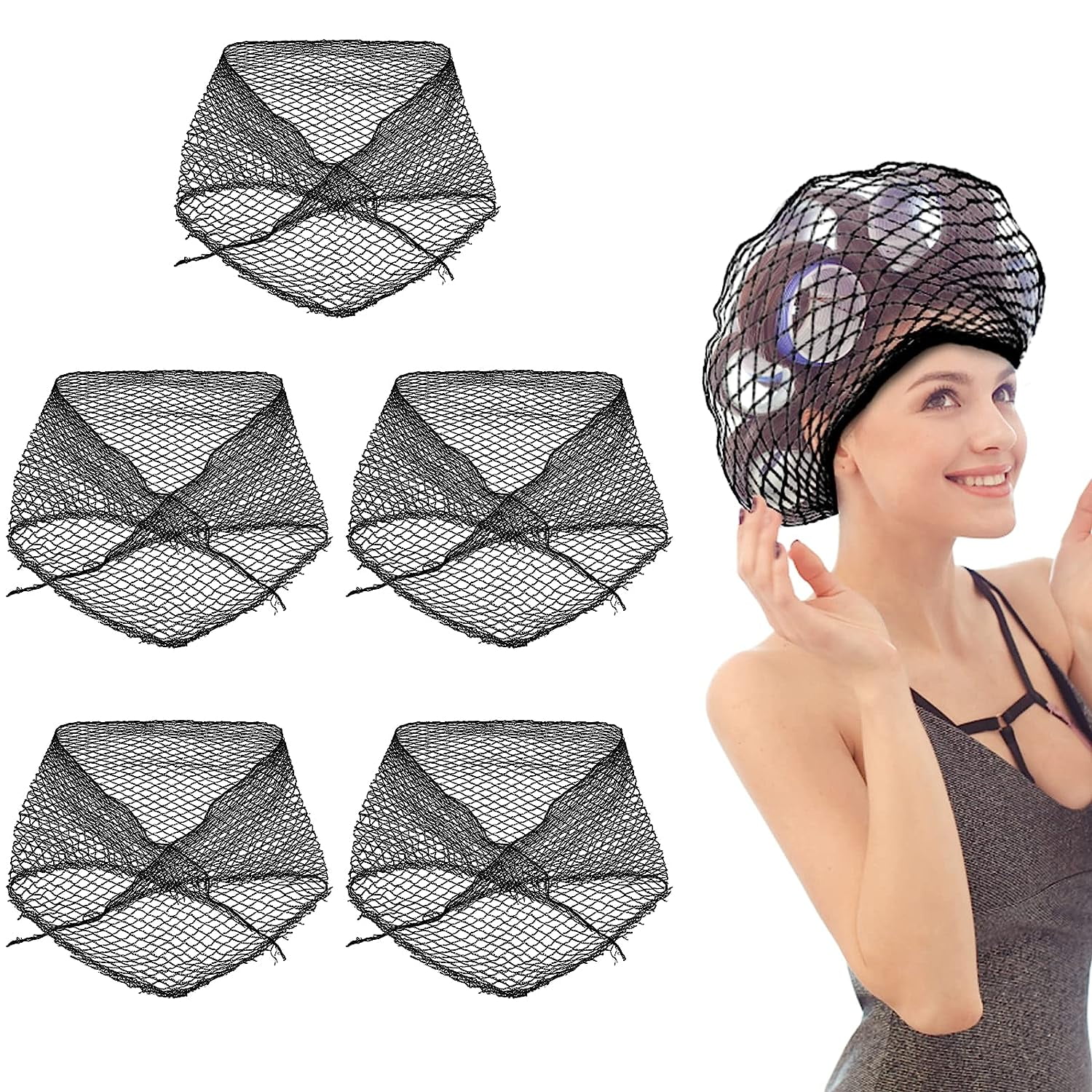 Trianu 5Pcs Cotton Triangle Hair Net For Rollers Sleeping Crochet Hair