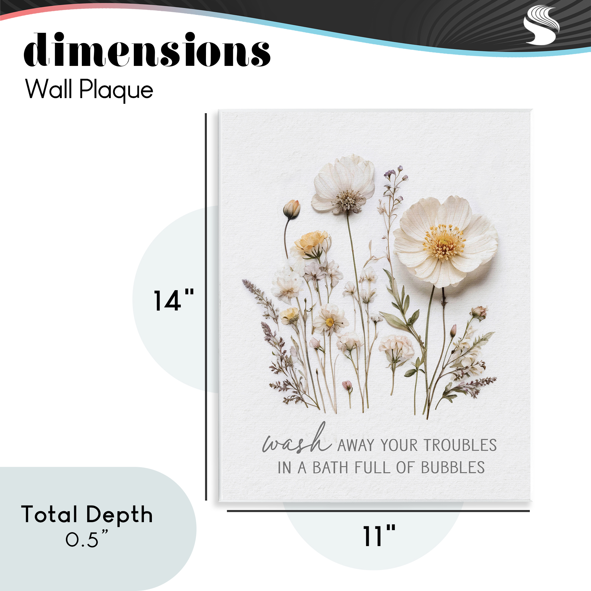 Pressed Flowers Wash Away Troubles Wall Plaque Art, design by Lettered and Lined