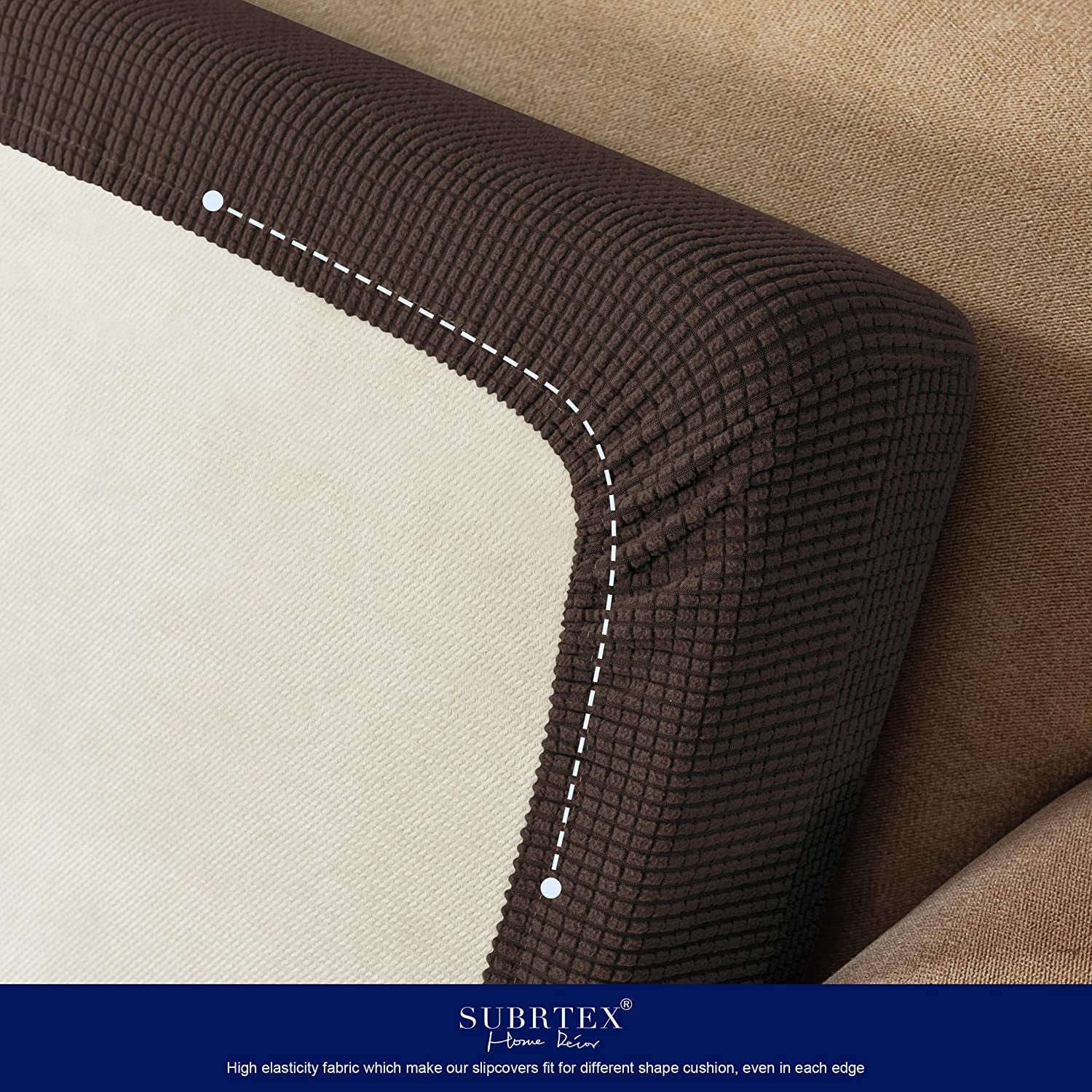 Subrtex Textured Grid Stretchy Washable Sofa Seat Cushion Cover Armchair Loveseat Sofa Protector （Chocolate, Loveseat）