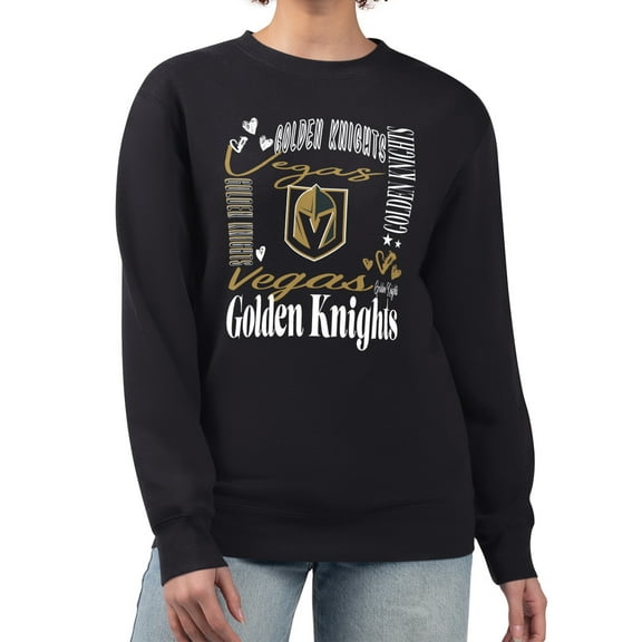 Women's G-III 4Her by Carl Banks Black Vegas Golden Knights Collage Graphic Fleece Long Sleeve Pullover Sweatshirt