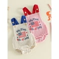 thumbnail image 3 of BemeyourBBs Newborn Baby My First 4th of July Outfit Baby Boy Girl Patriotic Independence Day Outfit Summer Bubble Romper Overalls Letter USA Flag Embroidery Sleeveless Jumpsuit Overalls, 3 of 9