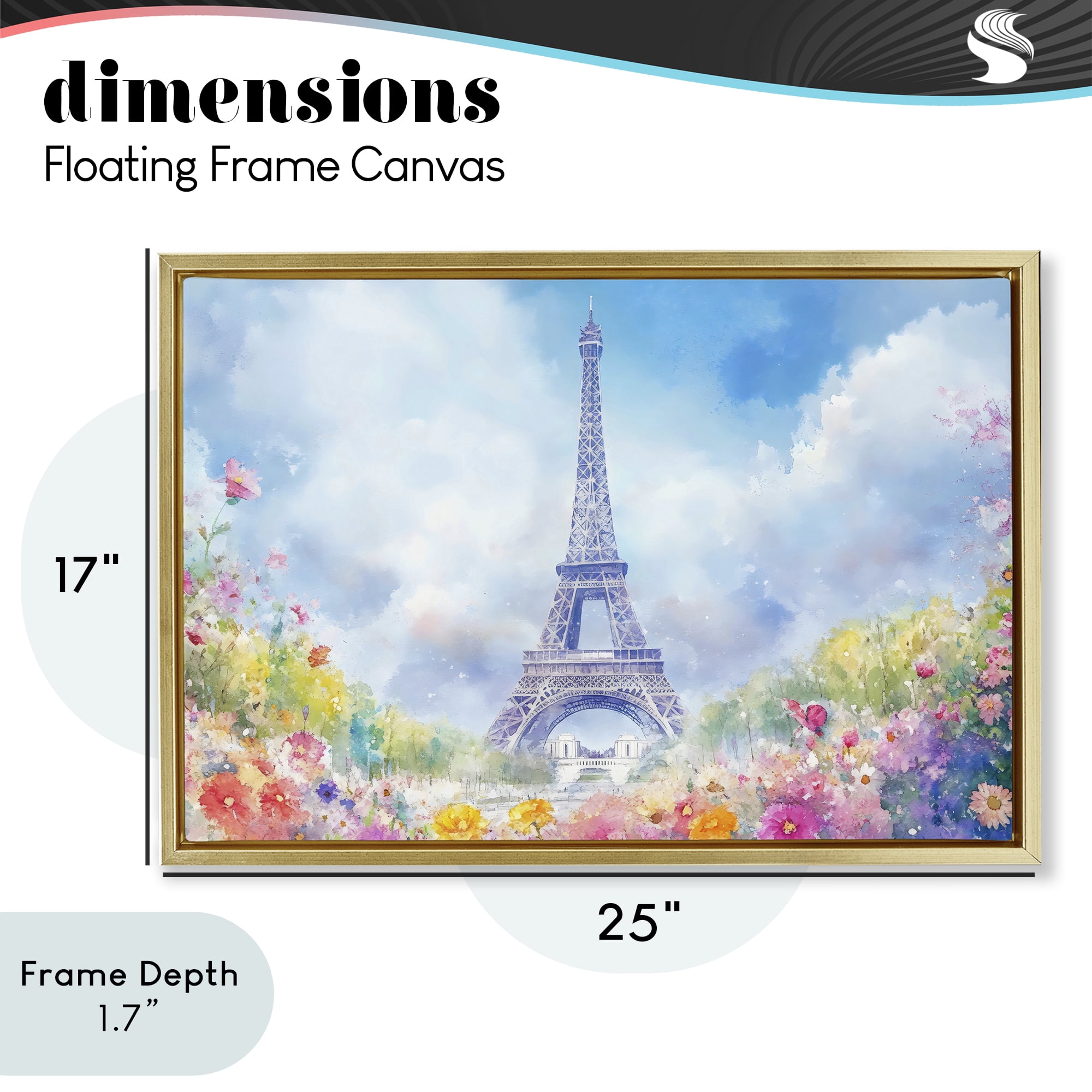 Stupell Industries Rainbow Spring at Eiffel Tower Gold Framed Floater Canvas Wall Art, design by Creative Studio