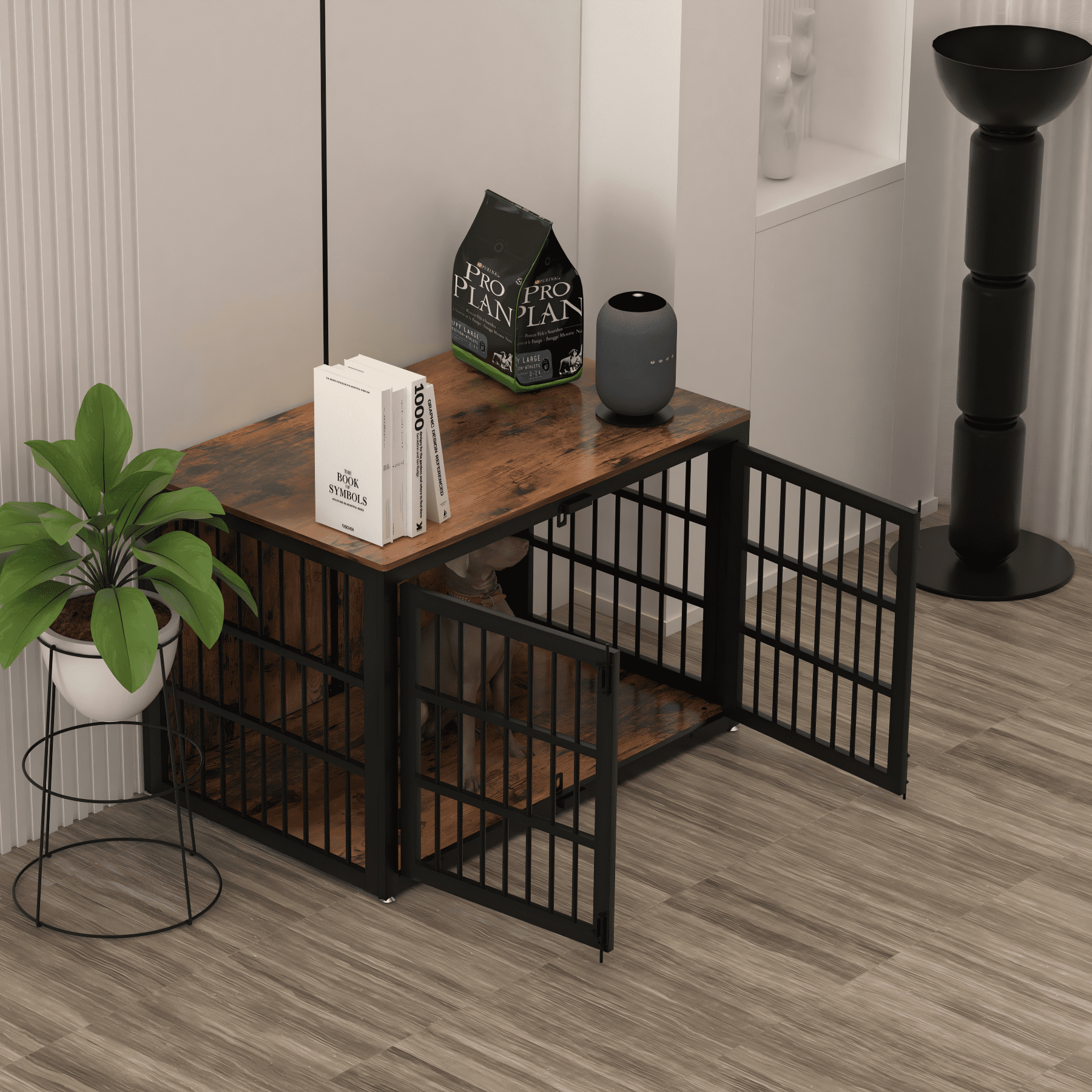 47'' Heavy Duty Dog Crate Furniture with 3 Doors,Wooden Side End Table Indoor Combination Dog Cage For Small to Medium Dog Extra-Large