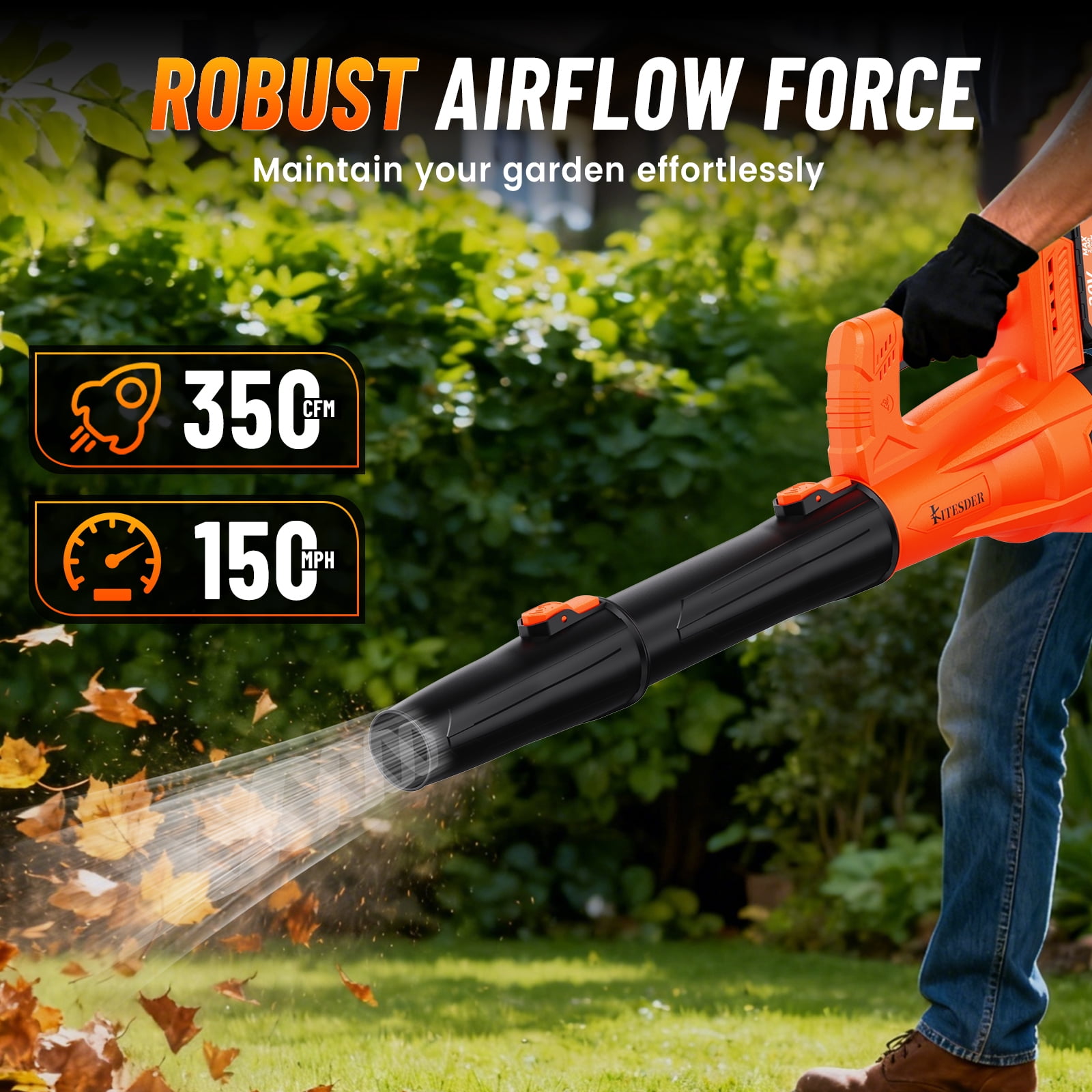 High Power Cordless Leaf Blower with Battery, 580CFM/160MPH, Extension Nozzle, Lightweight Portable for Lawn Yard Snow Pet Hair, Ideal Christmas Gift, Local Warehouse Shipping