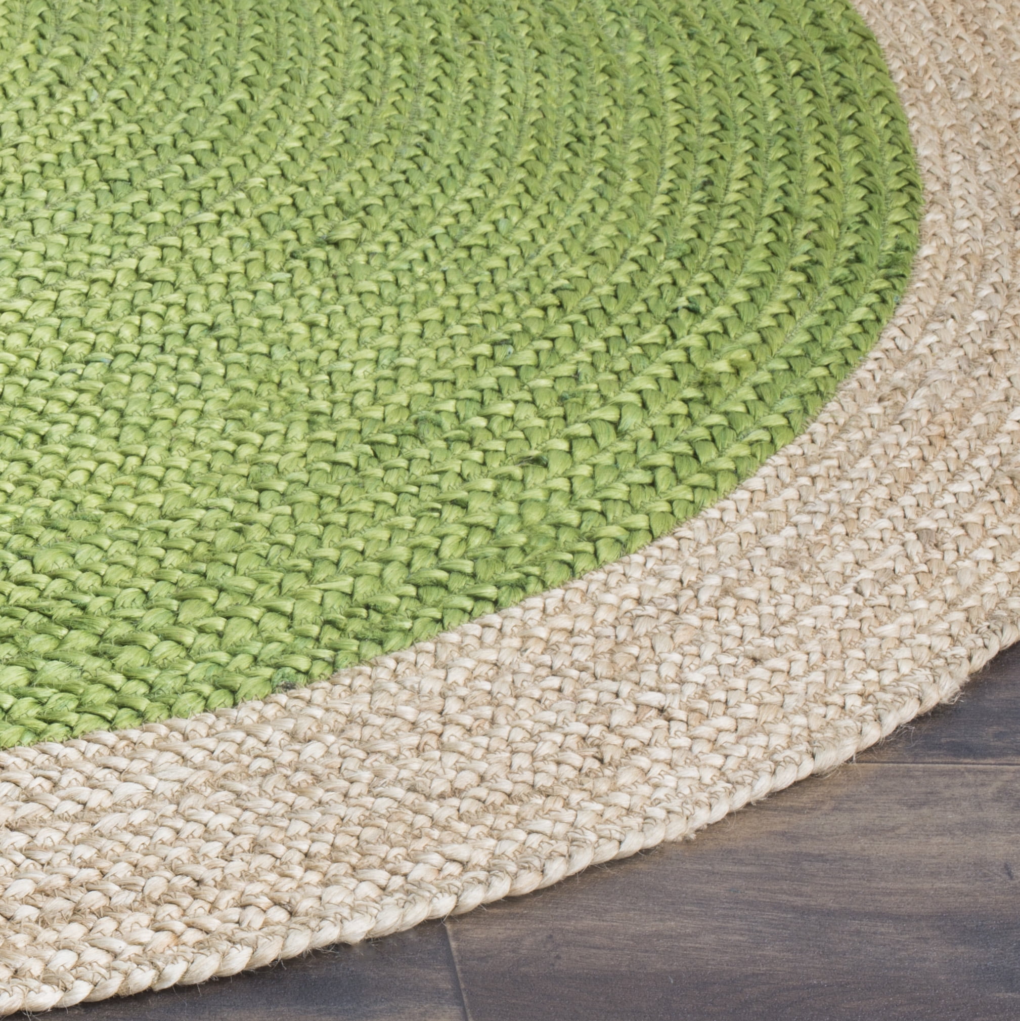 SAFAVIEH Natural Fiber Cebrail Braided Jute Area Rug, Green/Natural, 4' x 4' Round
