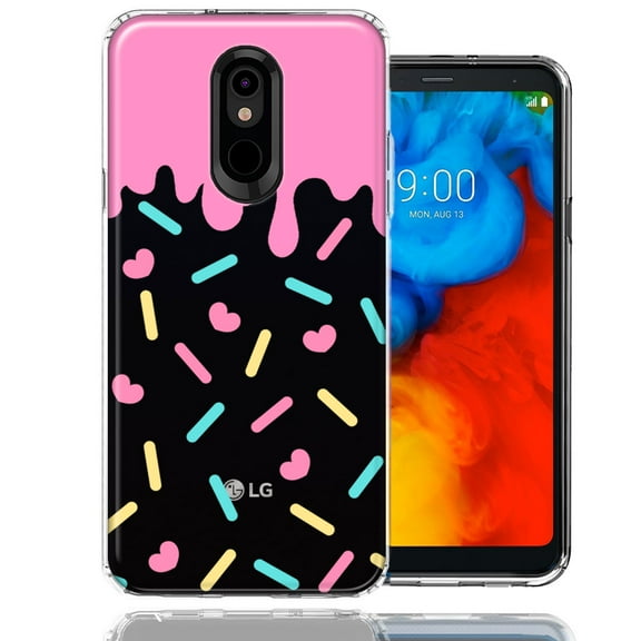MUNDAZE LG Stylo 5 Pink Drip Frosting Cute Heart Sprinkles Kawaii Cake Design Double Layer Phone Case Cover