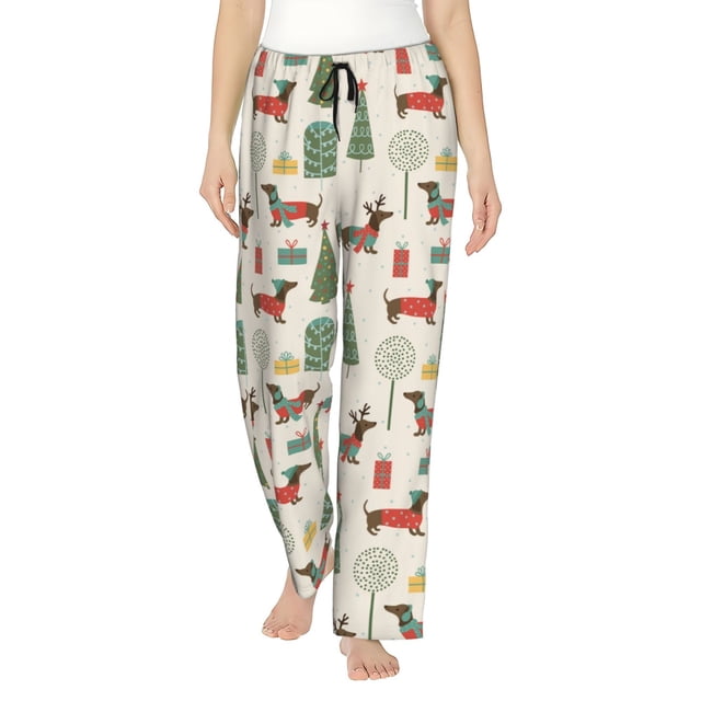 Balery Christmas Dachshund Dog Pantalones de pijama para mujer, pijamas ultraligeros, pantalones de estar por casa-3X-Large