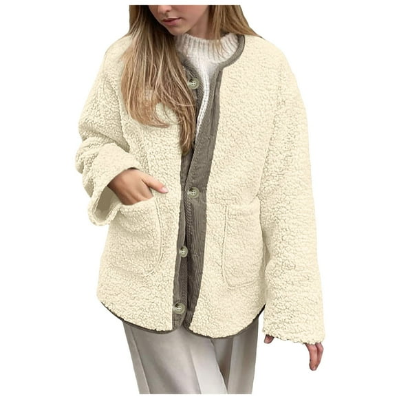 HBFAGFB Womens Winter Coats Warm Casual Button Down Long Sleeve Jackets Simple Outerwear Beige Size XL