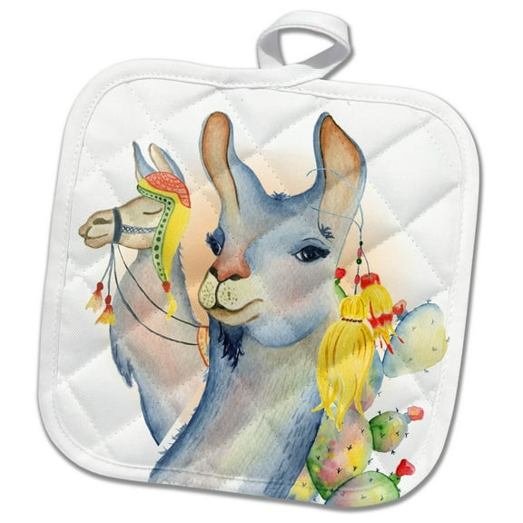 3dRose, Two Cute Llamas, 8x8 Potholder