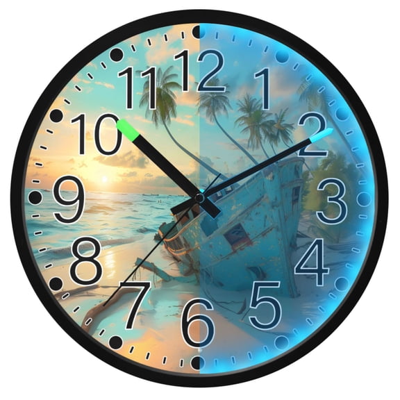 Ryvnso Boat in Side 12 Inch Night Light Wall Clock Silent Battery Operated Luminous Clocks