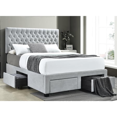 Light Grey Glam Storage Queen Bed / Smart Storage, Sophisticated Bedroom