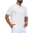 thumbnail image 5 of Men's Textured Polo Shirt Zip Up Ribbed Hem Short Sleeve Golf Polo Shirts M White, 5 of 6