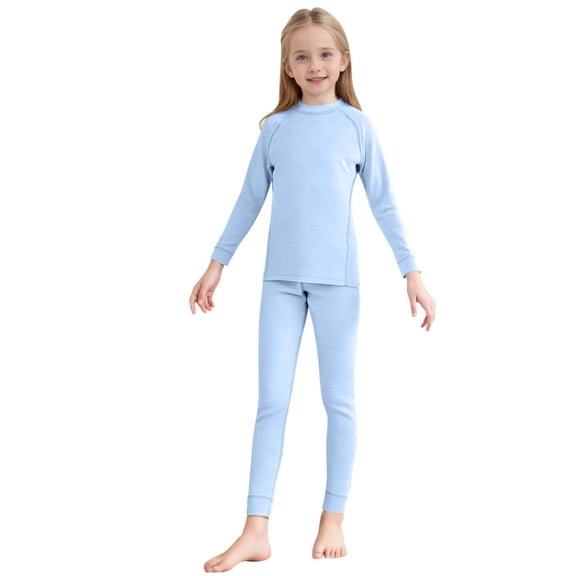 Owordtank Girls' Thermal Underwear Set - Slim Fit Long Sleeve Shirt & Leggings for Fall & Winter
