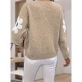 thumbnail image 4 of Ladies floral pattern round neck elegant long-sleeved off-shoulder pullover sweater, 4 of 6