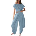 thumbnail image 3 of Wlynlyn Womens 2 Piece Outfits Backless Lace up Cap Sleeve Top High Waisted Baggy Trousers Tracksuits Set, 3 of 8