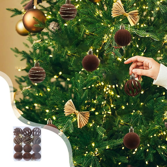 Fwttom Flocked Christmas Balls Set of 12 - Shatterproof Christmas Ball Ornaments with Hanging Loops for Xmas Tree Indoor Holiday Festive Decor, Brown 2"