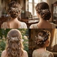 thumbnail image 5 of Miallo 7 Pcs Gold Bridal Hair Comb Set, Pearl Rhinestone Wedding Hair Accessories for Women, Hair Side Comb & U-Shaped Pins Kit for Bridesmaids, 5 of 9