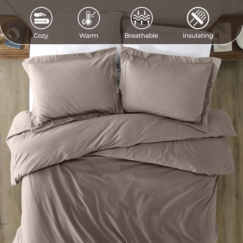 Superior Cotton Flannel Solid Duvet Cover Set, Full/Queen, Grey