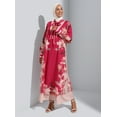 thumbnail image 3 of Floral Patterned Modest Dress With Binding Detail Cherry Beige, 3 of 5