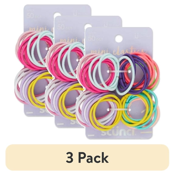 (3 pack) Scunci Kids Mini Elastic Hair Ties, Assorted Pastel Brights, 50-Pieces