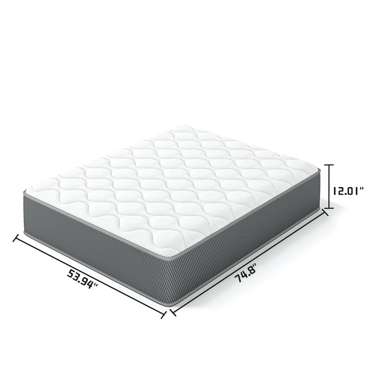 Gewnee Full Size 12" Tight Top Hybrid Mattress, Individually Wrapped Pocket Springs with Extra Cushioning Foam, Mattress-in-a-Box for Bedroom, Grey Side Fabric