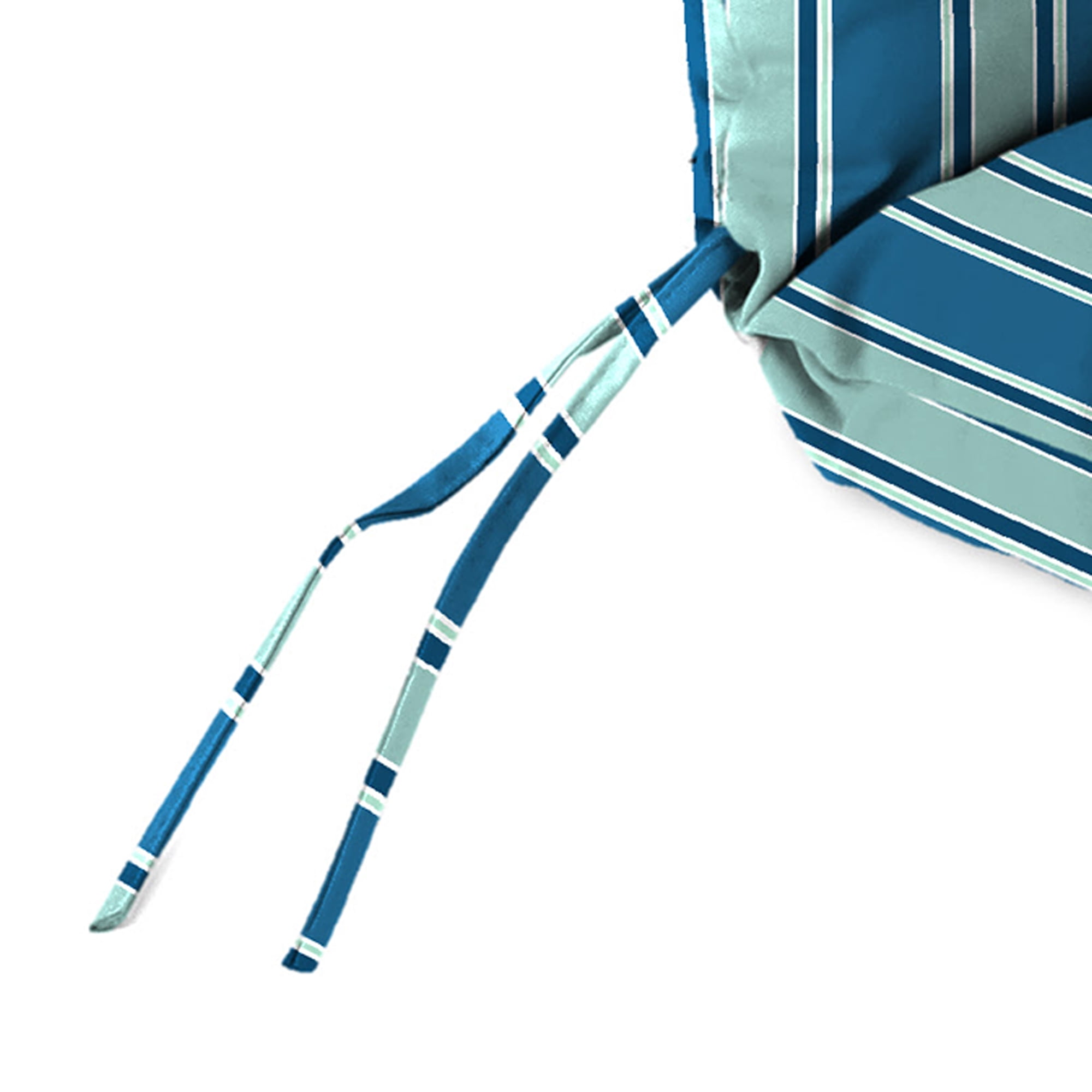 Jordan Manufacturing 45" x 22" Sanders Puff Blue and Gray Green Stripe Rectangular Outdoor Chair Cushion with Ties and Hanger Loop