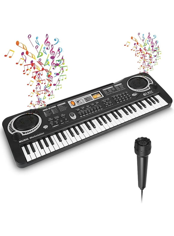 Mixfeer 61 Key Keyboard Piano, Electronic Keyboard Piano with Microphone for Kids Gift, Black