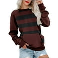 thumbnail image 3 of HVOBTTY Womens Long Sleeve Pullover Sweatshirt, Fall Tops for Women, Women's Casual Striped Print Crew Neck Raglan Sleeve Pocket Loose Sweatshirt Brown, XL, 3 of 5