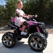 24 Volt ATV for Kids, Sunnyfree 4 Wheeler for Kids, 4WD Power Car Wheels with Remote, Bluetooth, Music, Spring Suspension, Pink