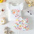 thumbnail image 2 of Girls Outfits Toddler Baby Girls Summer Floral Rainbow Print Flutter Sleeve Top and Shorts Two Piece Outfit Playwear Girl Outfits White 6 Months-9 Months, 2 of 7