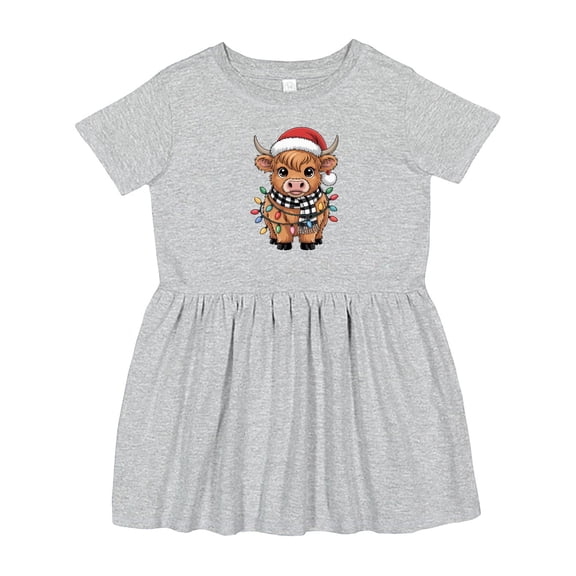 Inktastic Christmas Lights Highland Cow Girls Toddler Dress