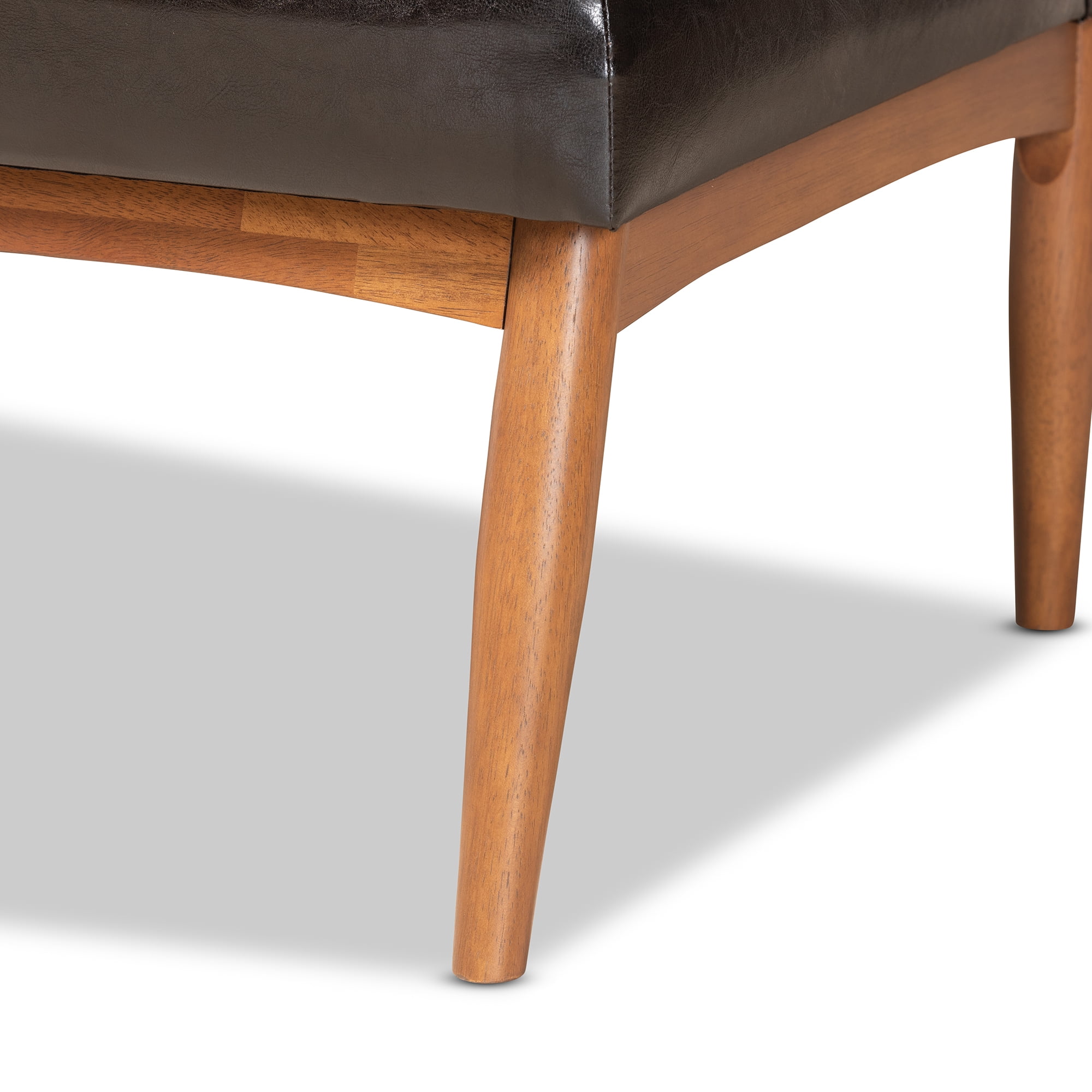 Baxton Studio Daymond Mid-Century Modern Dark Brown Faux Leather Upholstered and Walnut Brown Finished Wood 2-Piece Dining Nook Banquette Set