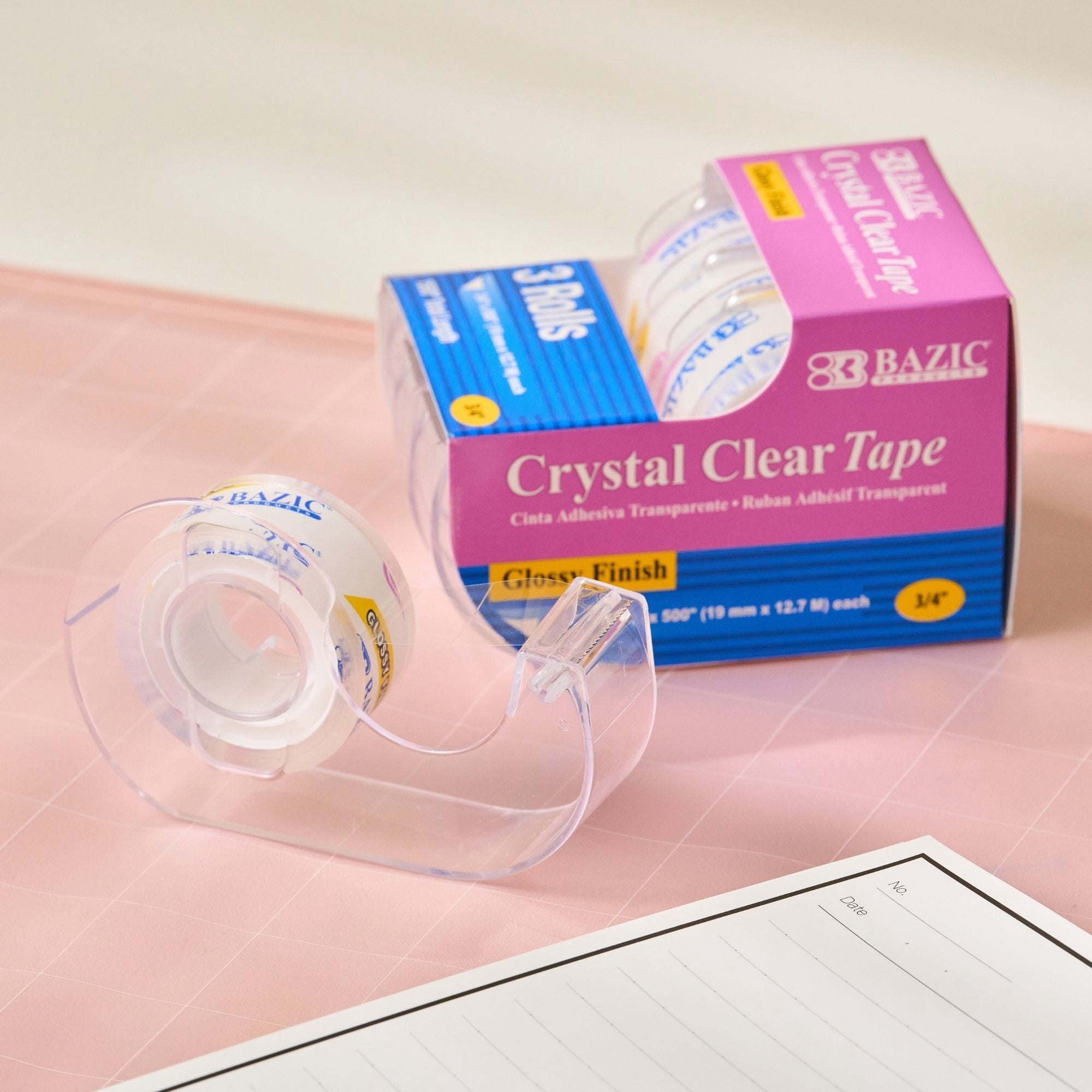 BAZIC Crystal Clear Tape w/ Dispenser 3/4" X 500", Glossy Finish, (3/Pack), 24-Pack