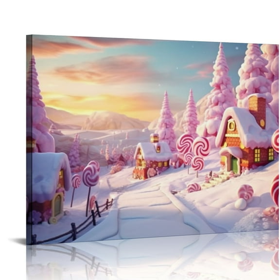 Nawypu Christmas Wall Art Canvas Prints - Christmas Paintings on Canvas Wall Art - Pink Candy Christmas Modern Bedroom Office Decor Artwork