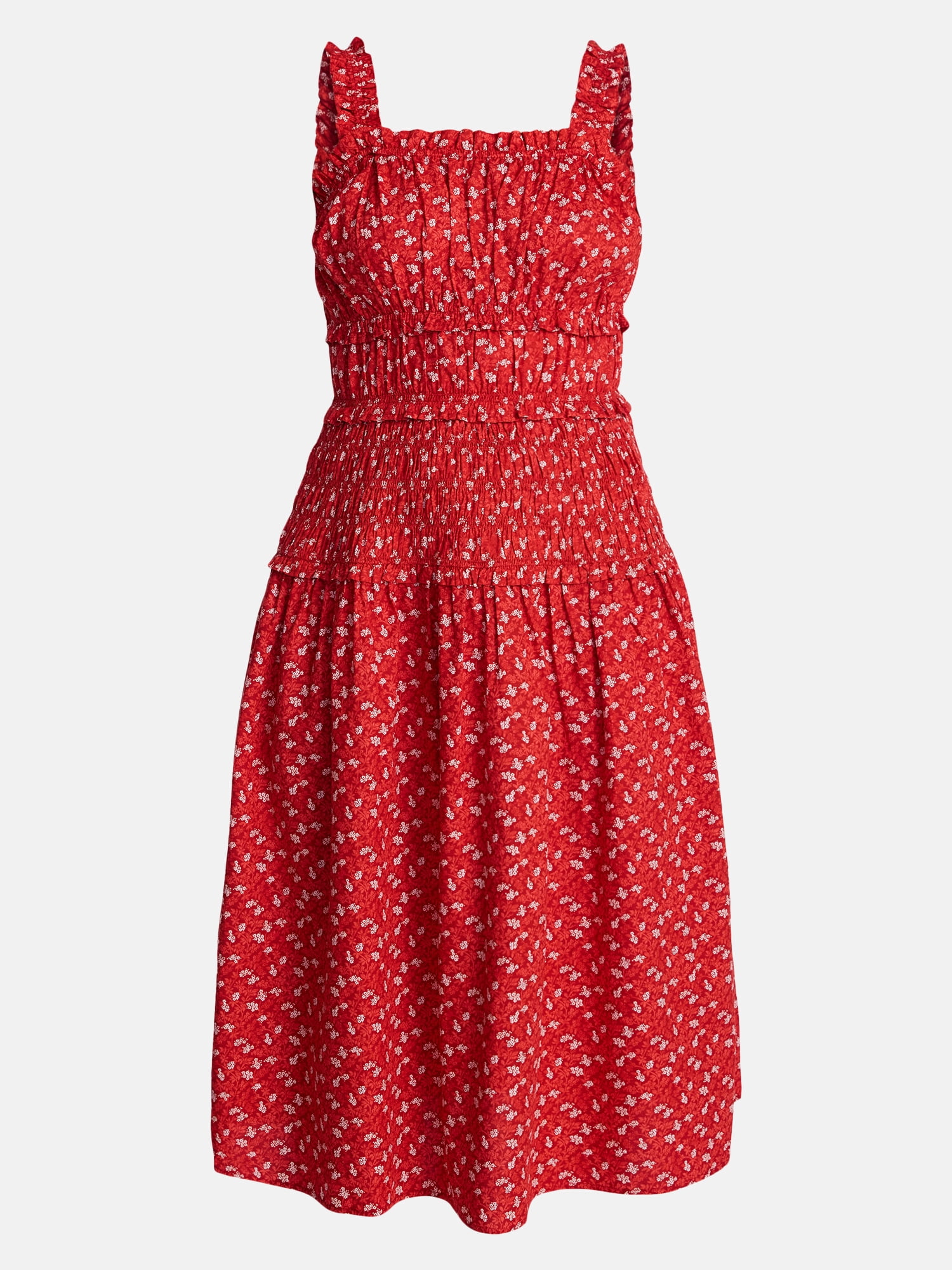 Time and Tru Women's and Women's Plus Sleeveless Smocked Peasant Midi Dress, Sizes XS-4X
