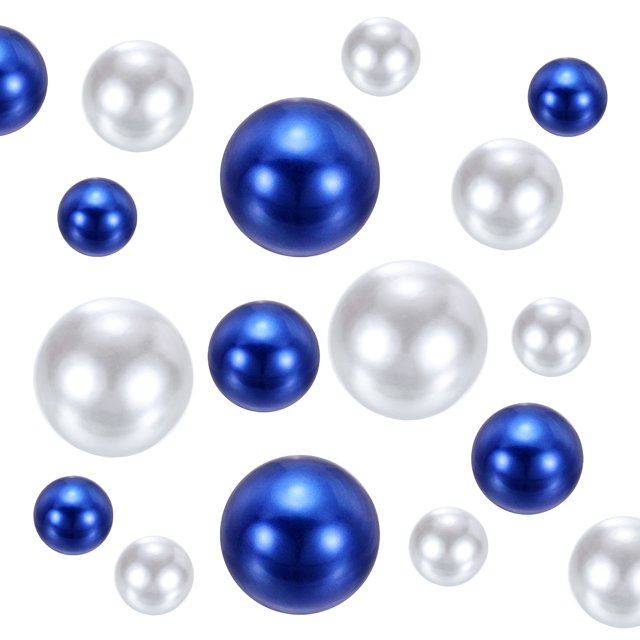 Uxcell 150Pcs Perlas Falsas para Manualidades, Perlas Redondas Sin Agujero de 8/14/20mm, Blancas/Azules