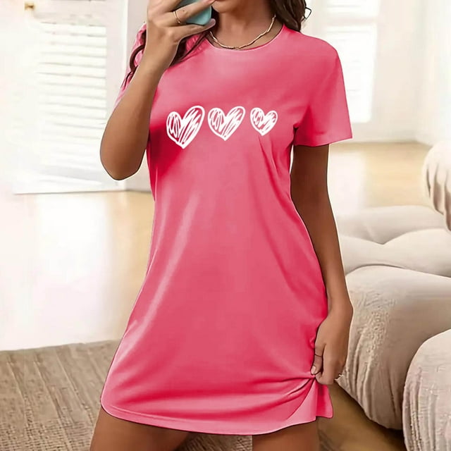 DPTALR Robe de Nuit Courte Surdimensionnée pour Femmes Imprimée à Col Rond et Manches Courtes