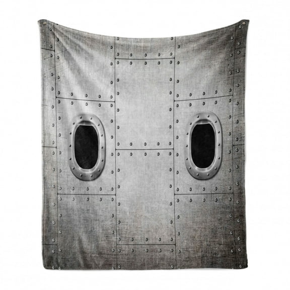 Vintage Airplane Soft Flannel Fleece Throw Blanket, Airplane Windows Close up Image Detailed Steampunk Style Illustration, Cozy Plush for Indoor and Outdoor Use, 50" x 60", Grey Black, by Ambesonne