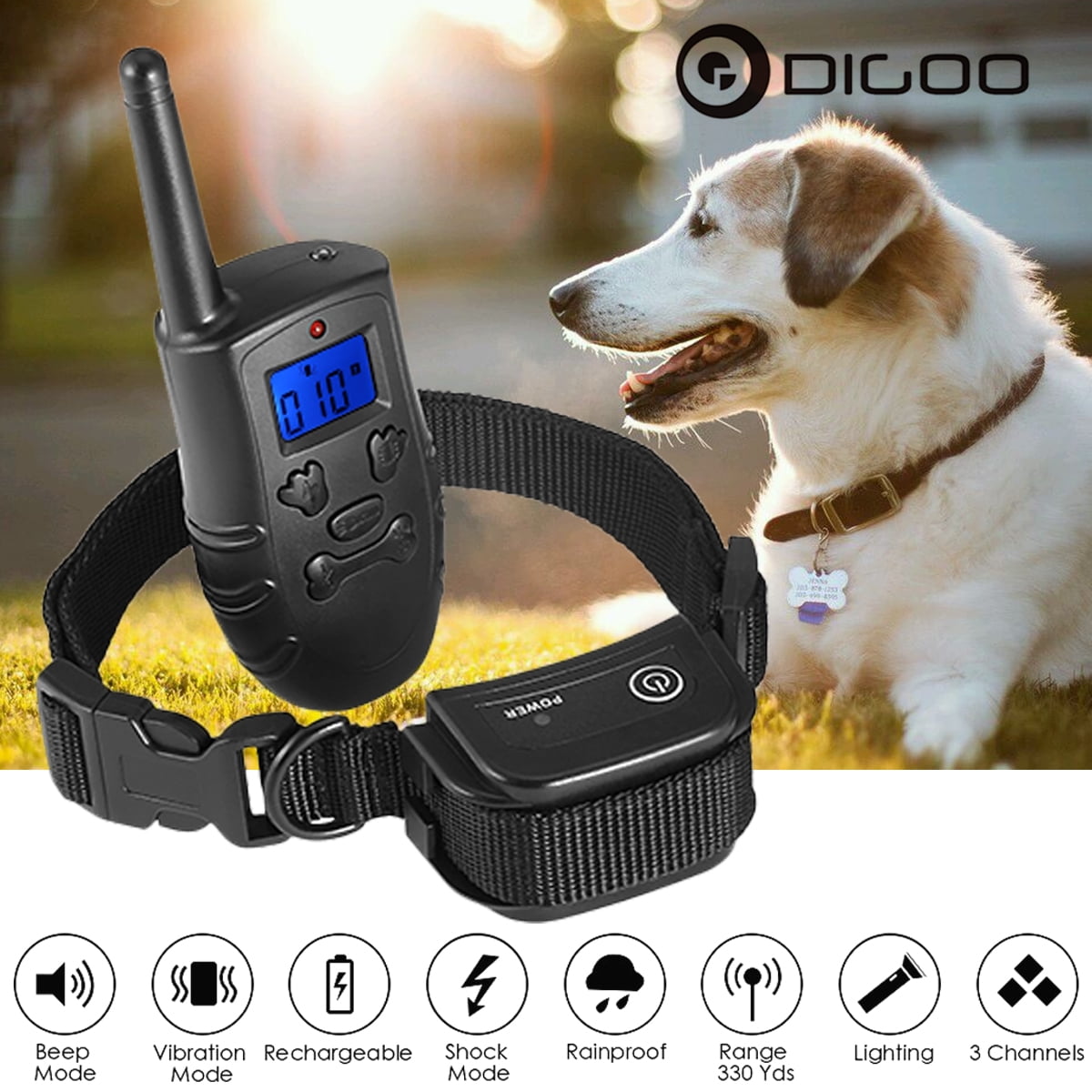 330Yard Rechargeable Remote Dog Training Shock Collar Radius LCD 100LV