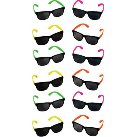 Neon 80's Style Party Sunglasses with Dark Lens - Kids / Teenage Pack (Pack of 12), plastic By Rhode Island Novelty