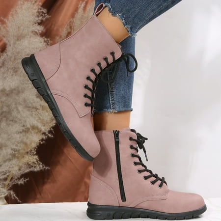 

Qiaocaity Women Shoes on Clearance Up to 20% off British Style Solid Color Lace-up Boots Side Zip Casual Wedge Heel Women s Boots Pink 43