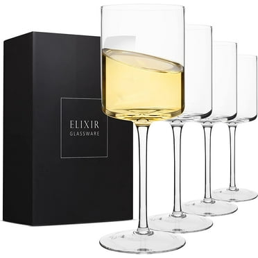 Elixir Glassware Set of 4 Crystal Square Wine Glasses - 14oz Red and White Wine, Modern Design, Perfect for Parties and Gifting