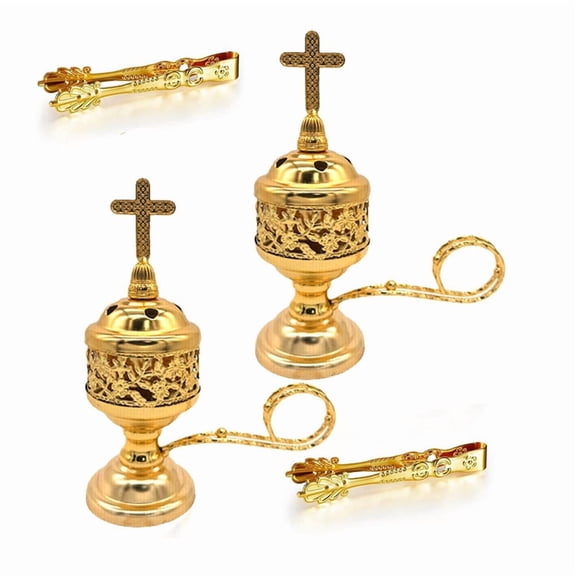 2 Sets Incense Burner with Tong, Gold Frankincense Charcoal Incense Stand Holder, Ideal for Yoga, Spa, Aromatherapy,Home,2 x incense burners 2 x clips,Gold