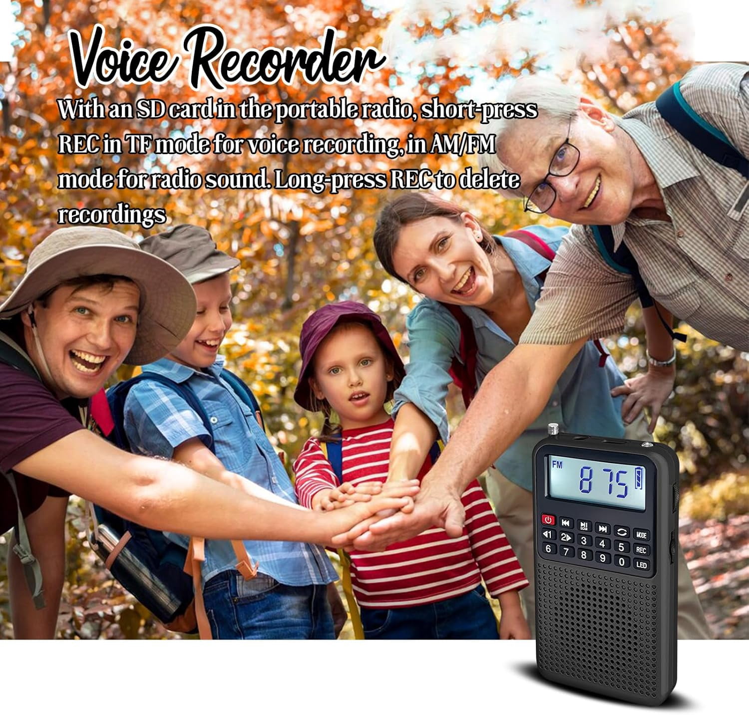 Portable AM/FM Radio with Bluetooth - Emergency Light, Flashlight, Voice Recorder, MicroSD Playback | Strong Signal, Rechargeable Battery for Home, Camping, Power Outages