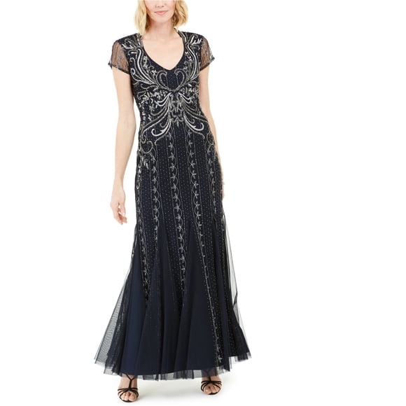 Adrianna Papell Womens Beaded Gown Dress navy 16