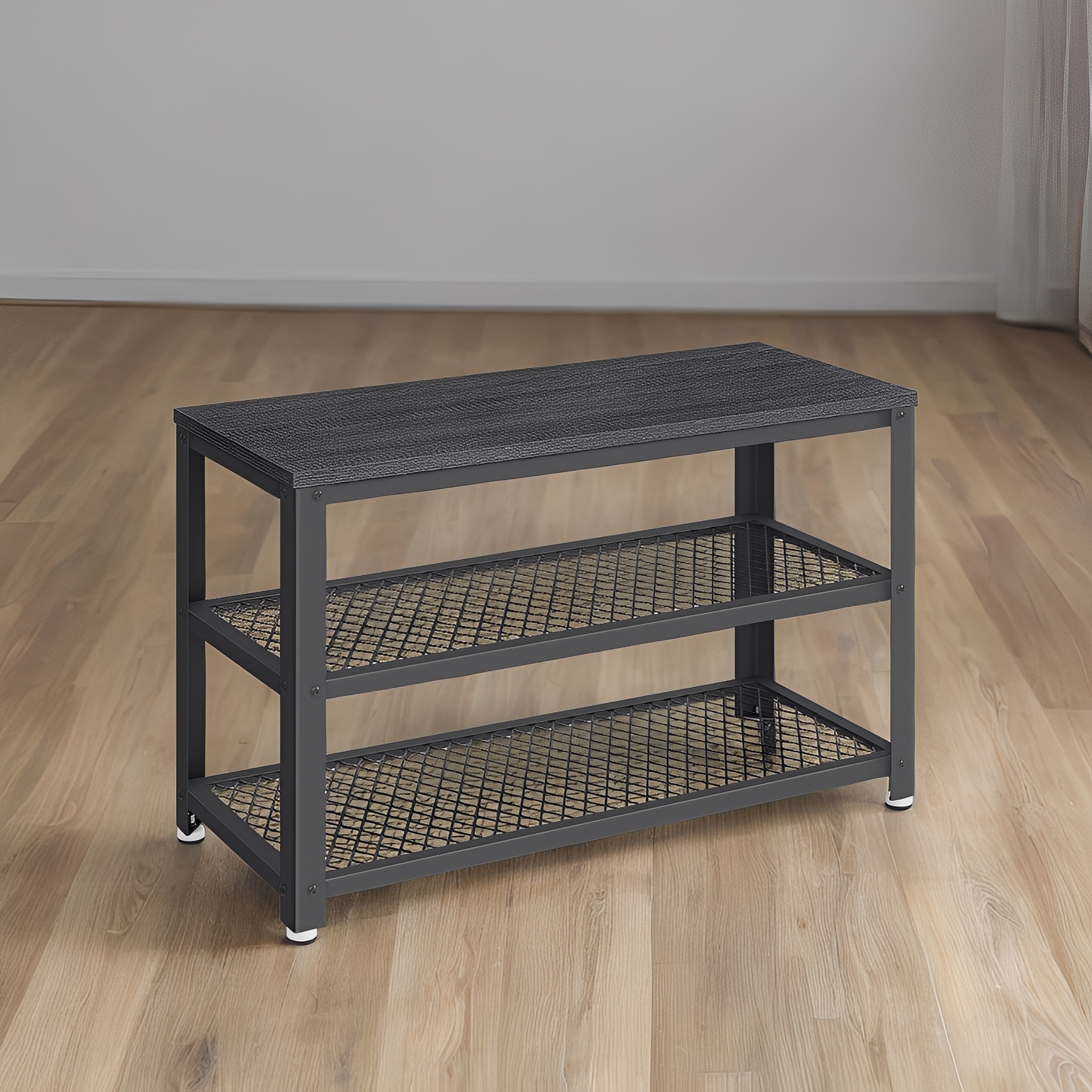 LEDREM 3-Tier Shoe Rack Bench with Seat , Free Standing Shoe Organizer Storage Shelf for Entryway Hallway , Holds 6-8 Pairs , Black